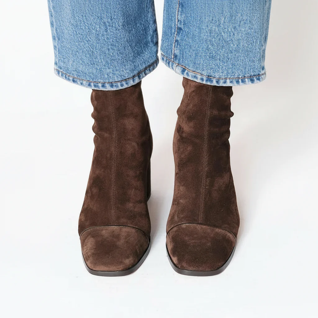 Bottines Femme Bout Carré en Suédine – Talon Bloc Chic et Élégant - Image 2