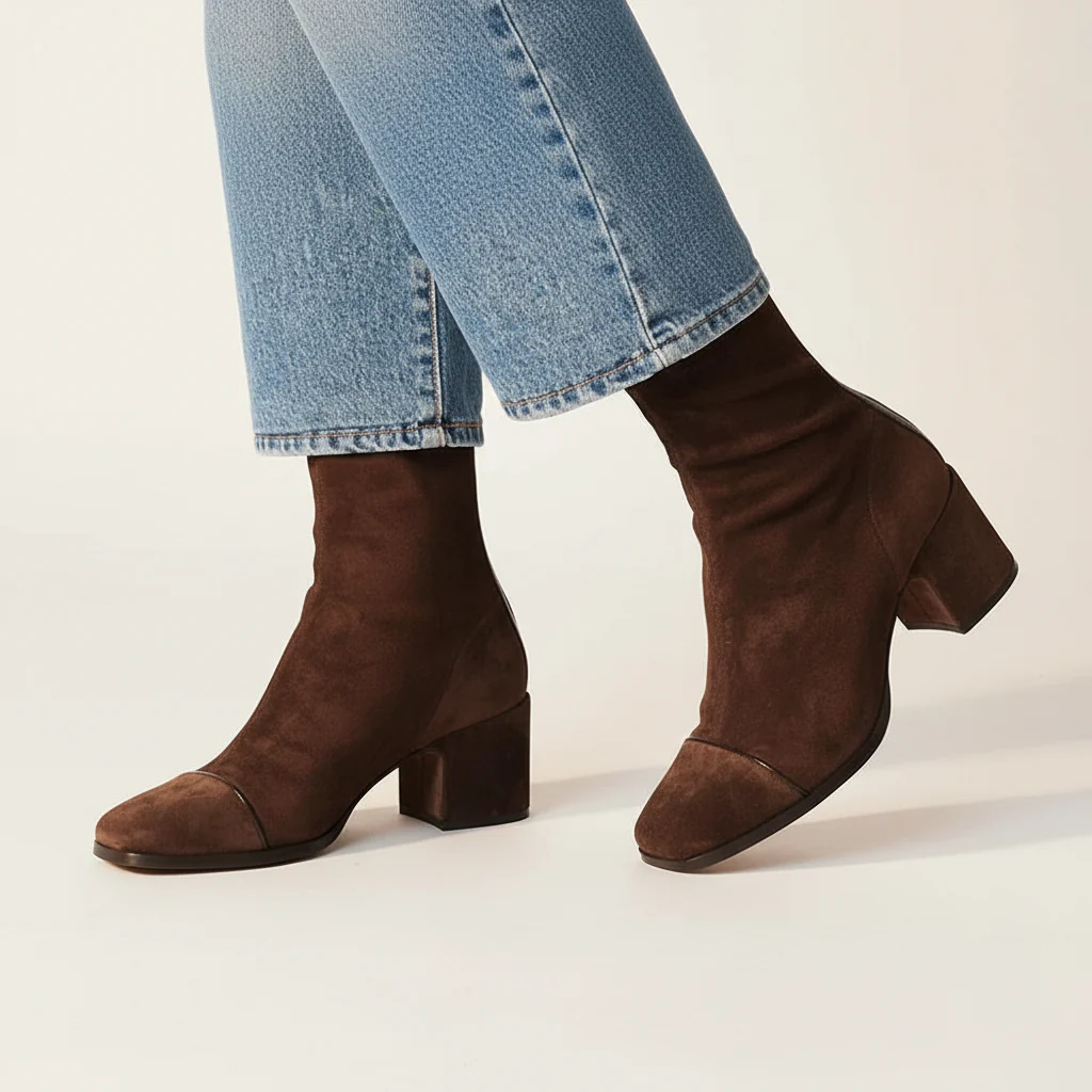 Bottines Femme Bout Carré en Suédine – Talon Bloc Chic et Élégant - Image 3