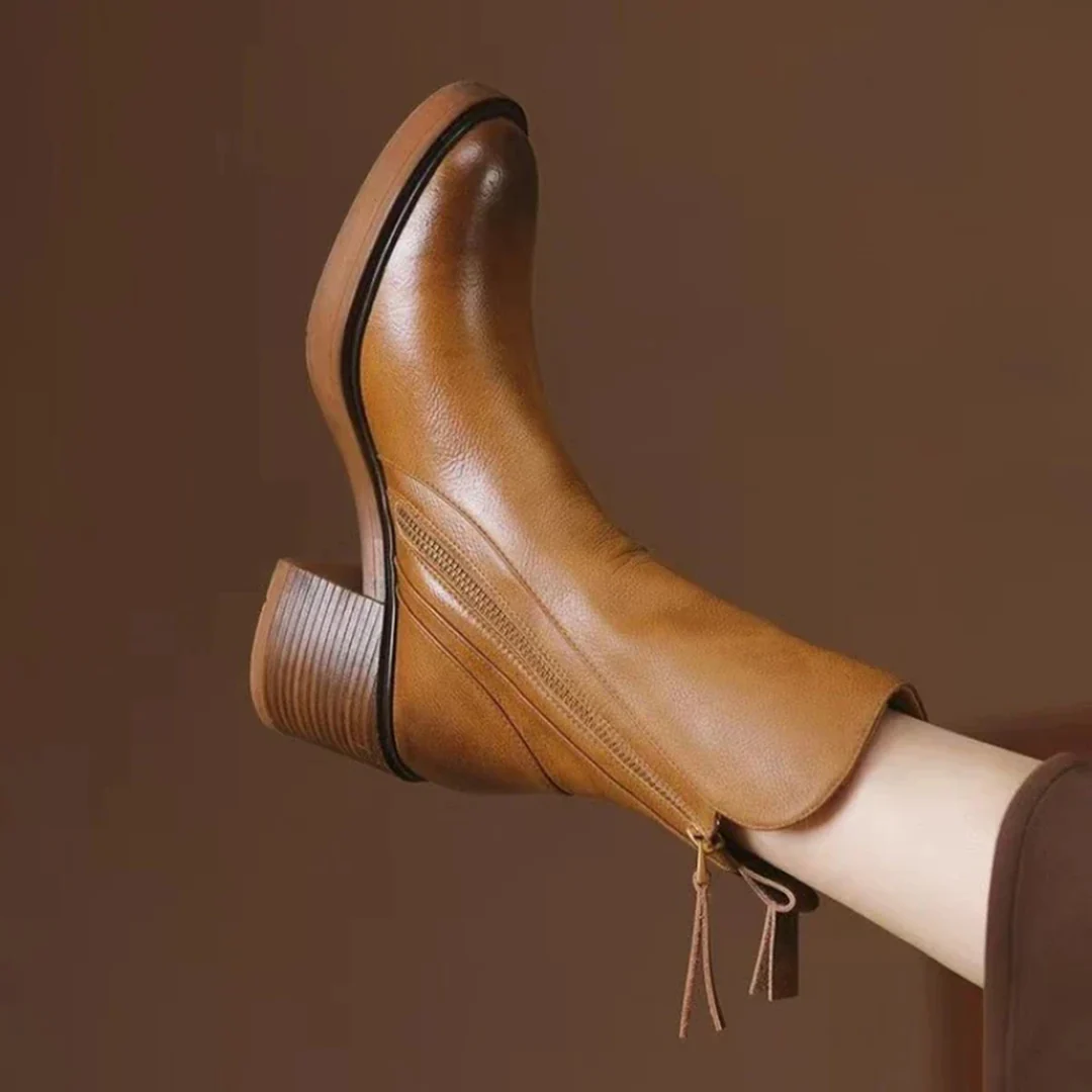 Bottines femme en cuir à talon – Bottes cheville élégantes avec semelle intérieure rembourrée et zip métallique - Image 10