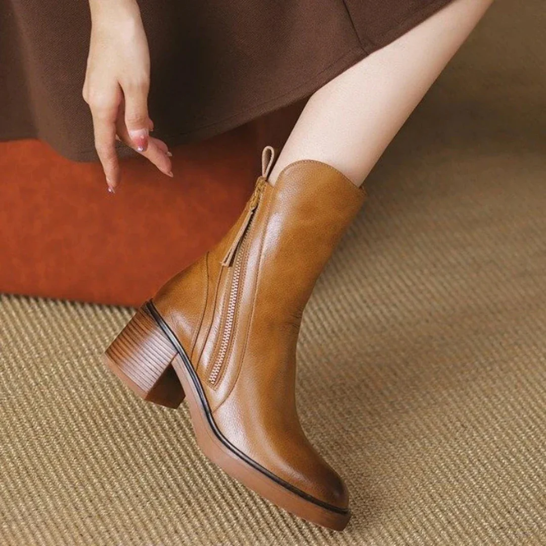 Bottines femme en cuir à talon – Bottes cheville élégantes avec semelle intérieure rembourrée et zip métallique - Image 11