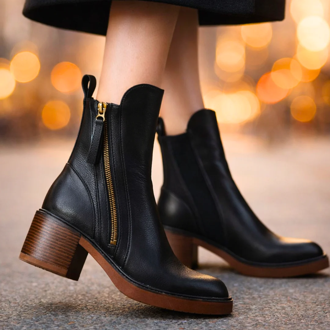 Bottines femme en cuir à talon – Bottes cheville élégantes avec semelle intérieure rembourrée et zip métallique - Image 6
