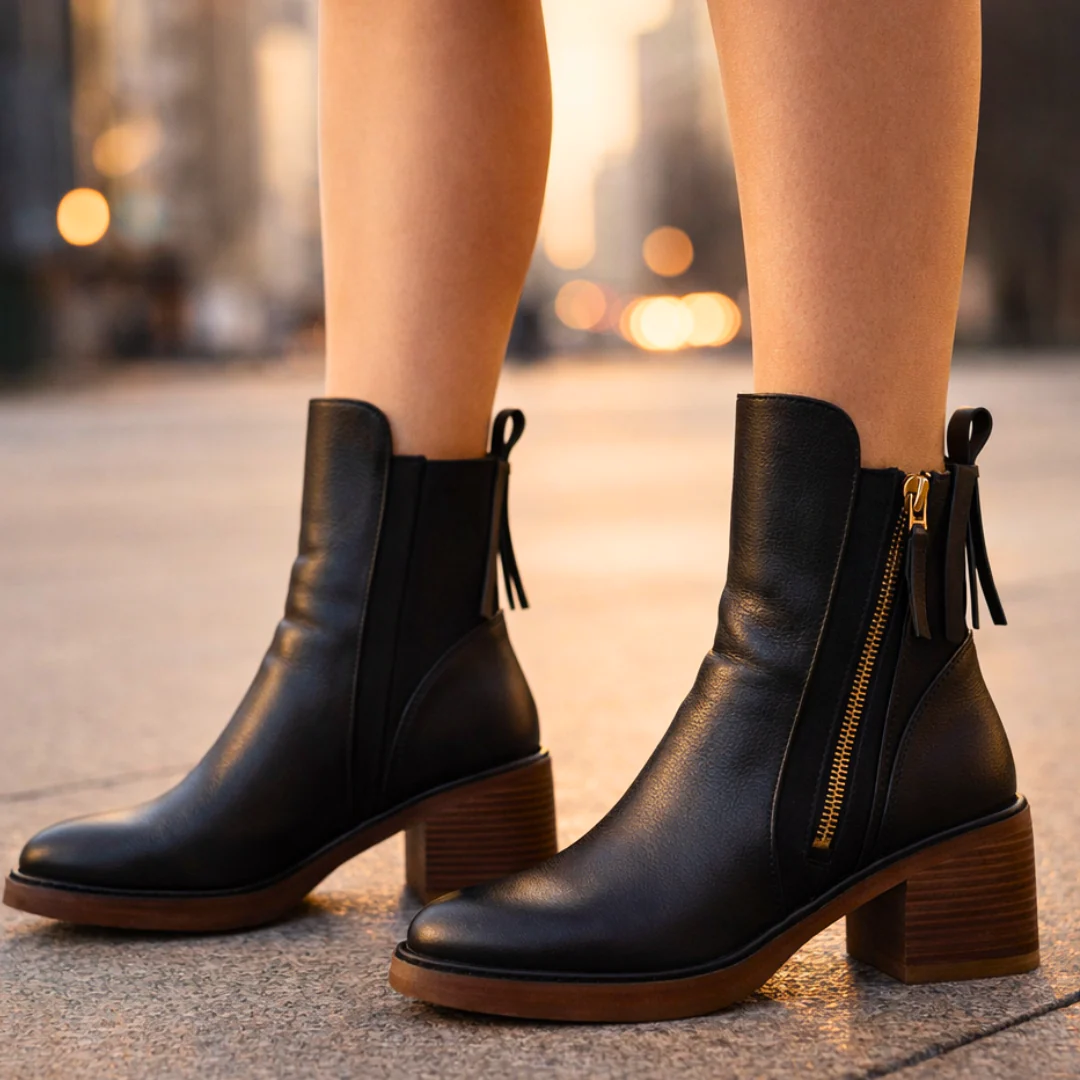 Bottines femme en cuir à talon – Bottes cheville élégantes avec semelle intérieure rembourrée et zip métallique - Image 7