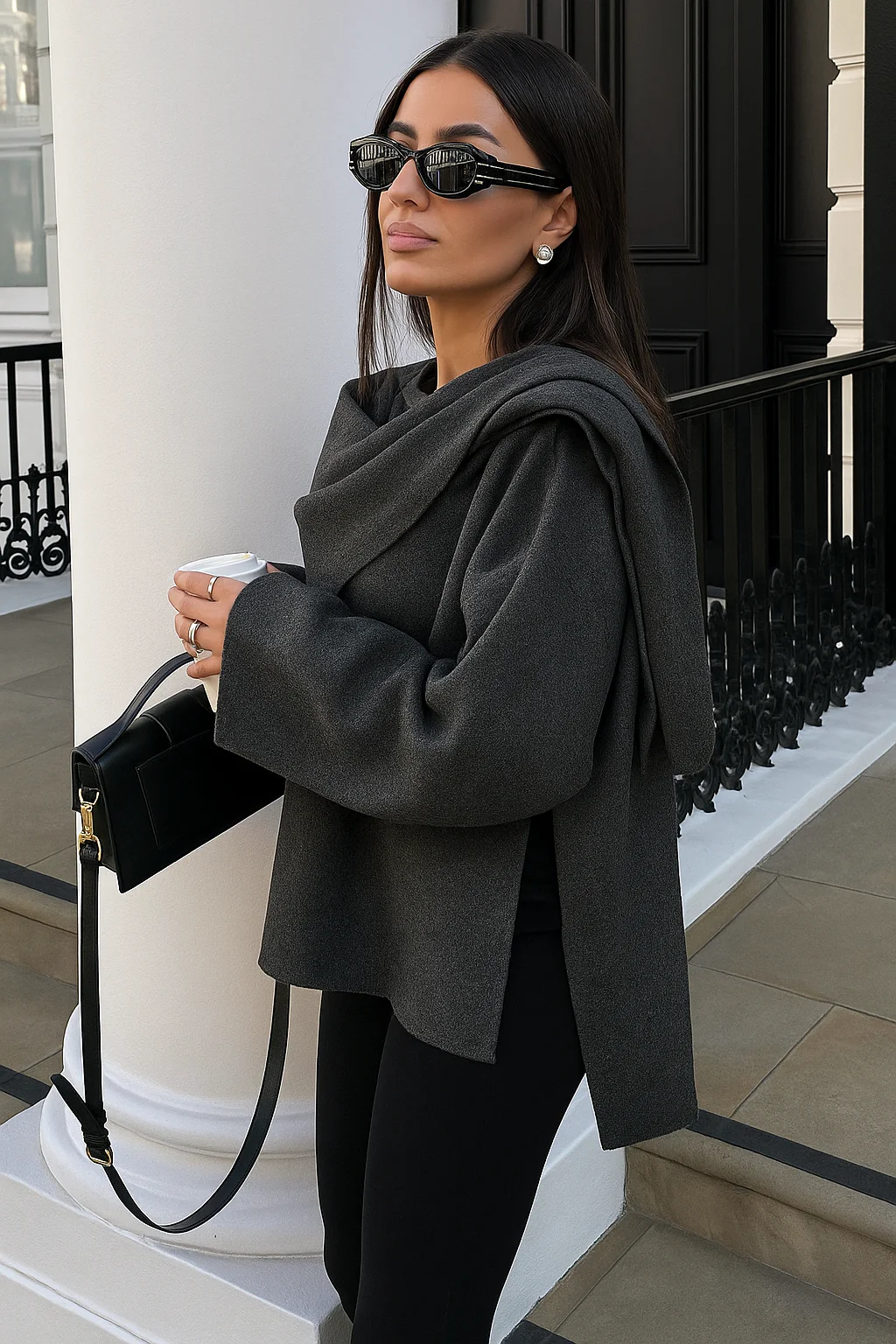 Cape Écharpe Élégante Femme – Manteau Asymétrique Oversize en Maille - Image 3