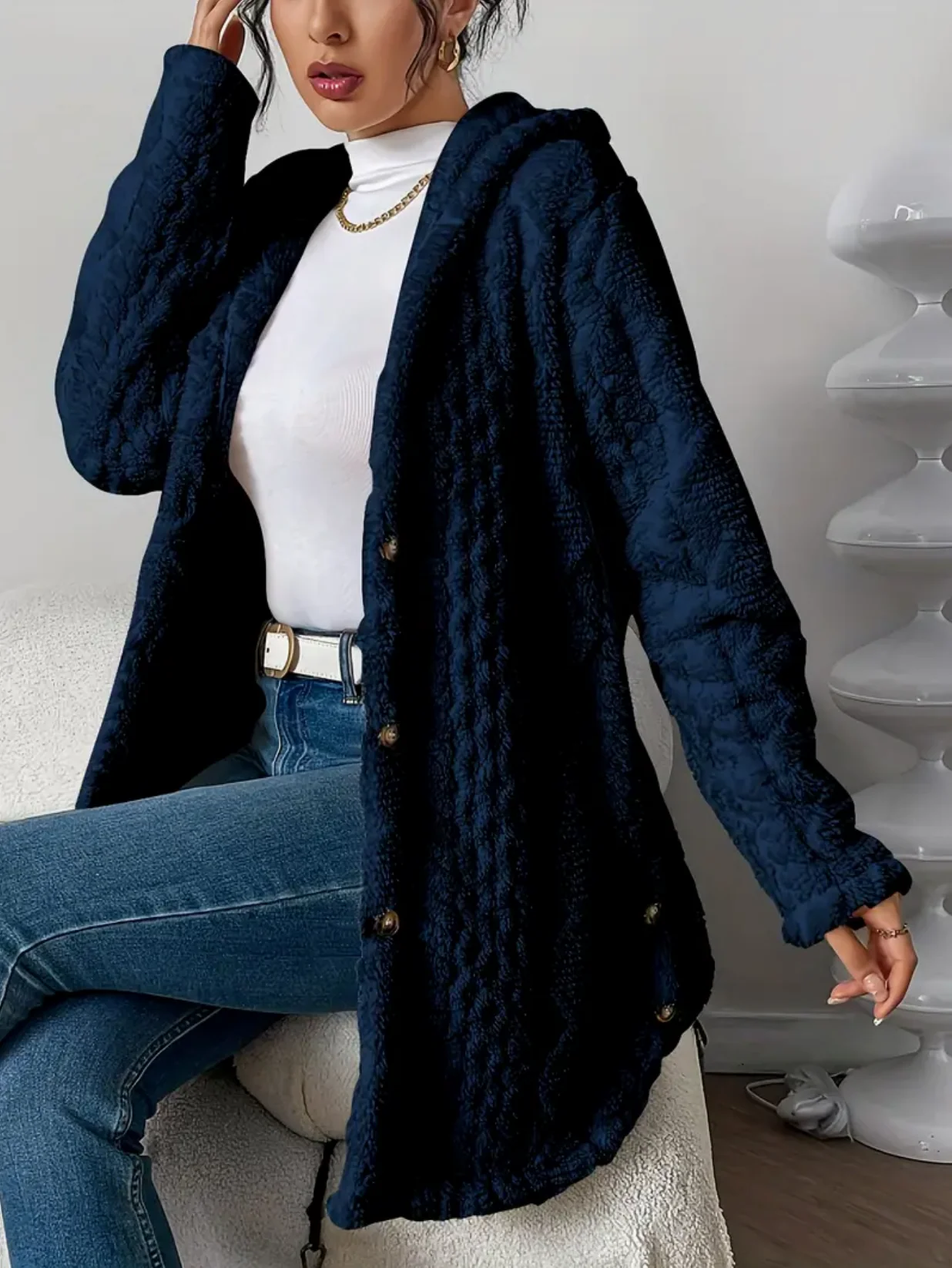 Cardigan Femme à Capuche en Tricot Torsadé – Doux et Confortable à Manches Longues - Image 2
