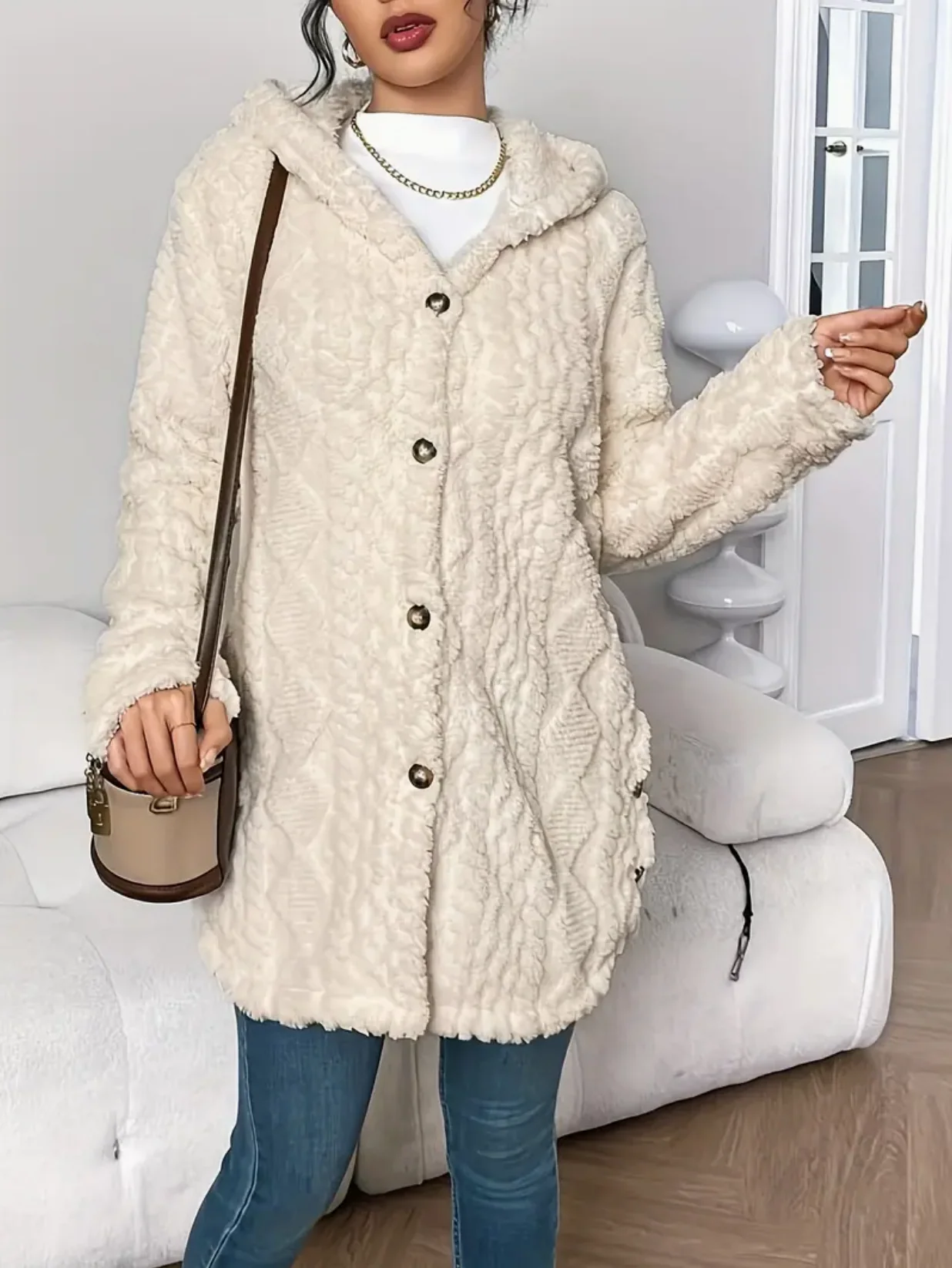 Cardigan Femme à Capuche en Tricot Torsadé – Doux et Confortable à Manches Longues - Image 4