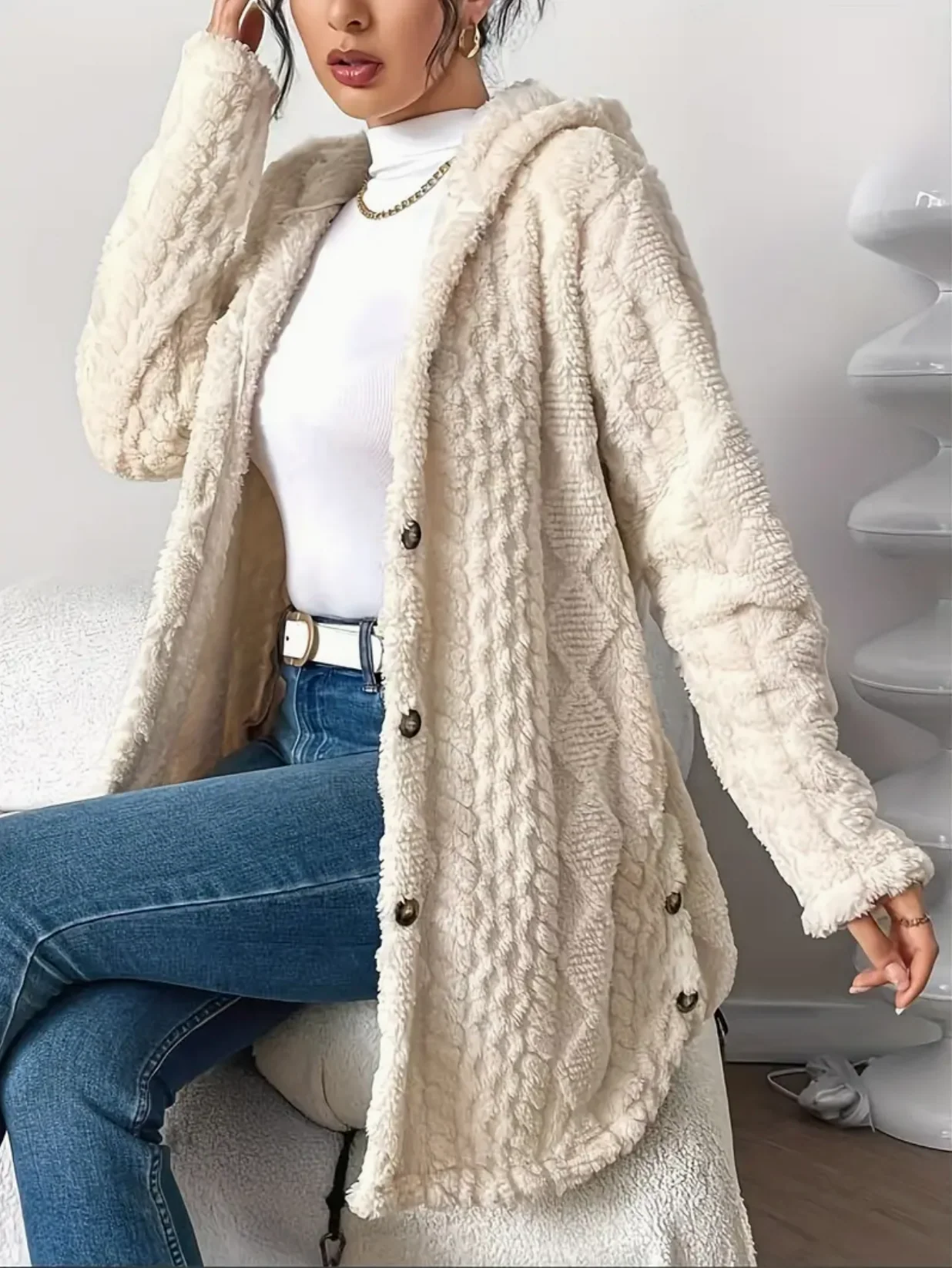 Cardigan Femme à Capuche en Tricot Torsadé – Doux et Confortable à Manches Longues - Image 5