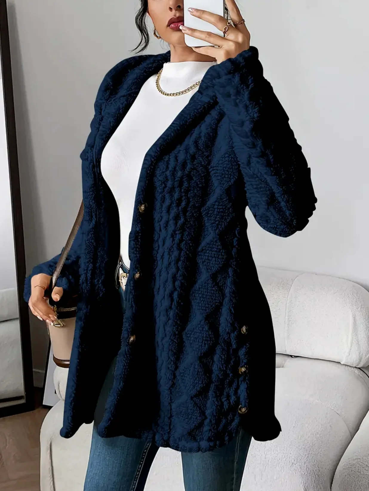 Cardigan Femme à Capuche en Tricot Torsadé – Doux et Confortable à Manches Longues - Image 7