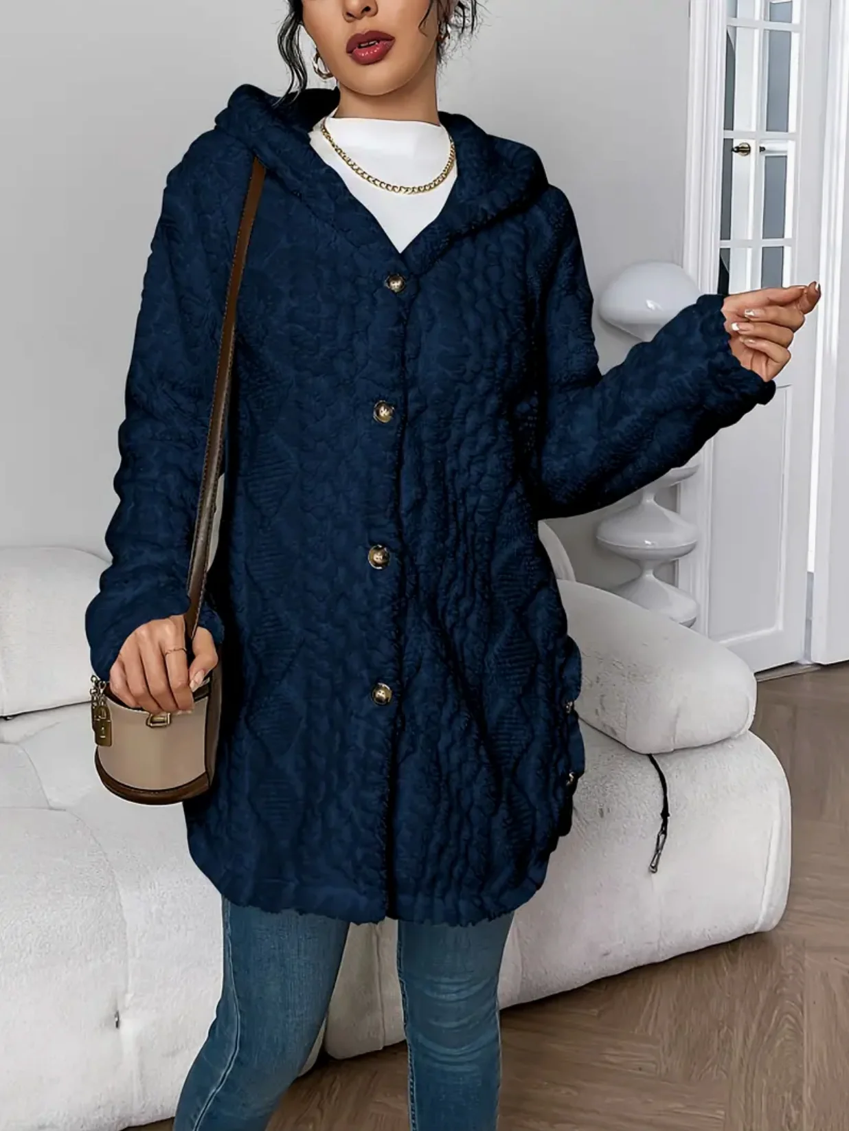 Cardigan Femme à Capuche en Tricot Torsadé – Doux et Confortable à Manches Longues - Image 9