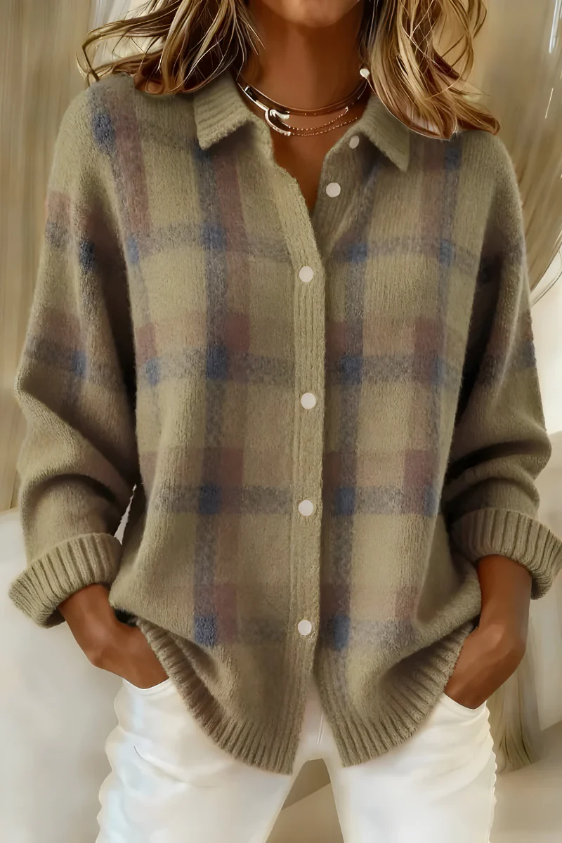 Cardigan Femme Doux à Carreaux – Tricot Plaid Élégant et Confortable - Image 4
