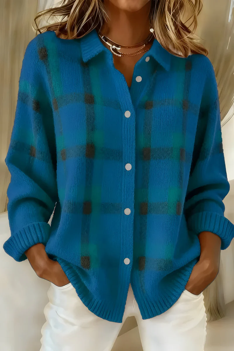 Cardigan Femme Doux à Carreaux – Tricot Plaid Élégant et Confortable - Image 5