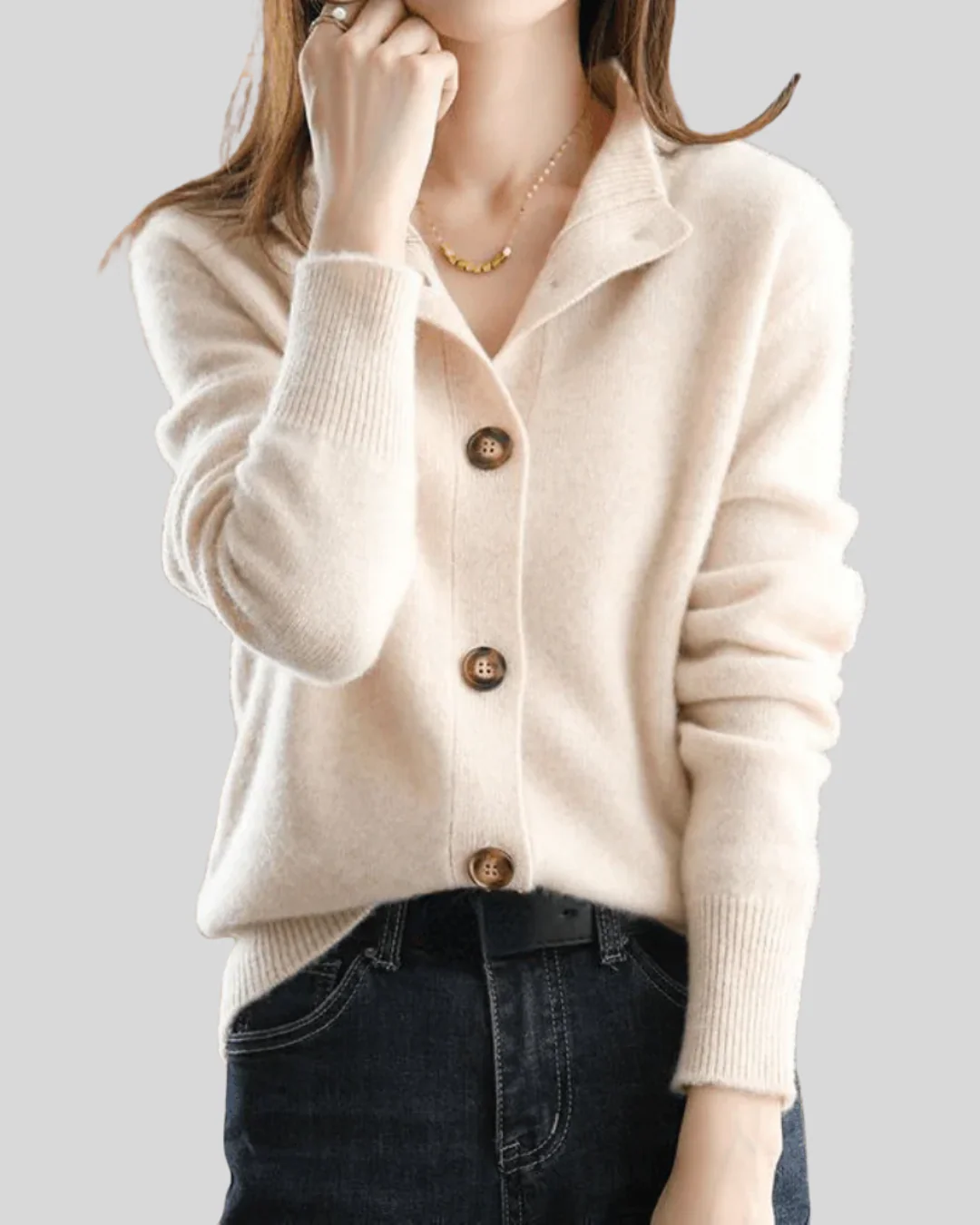Cardigan Femme en Mélange de Laine – Tricot Doux à Col V et Boutonnage Avant - Image 2