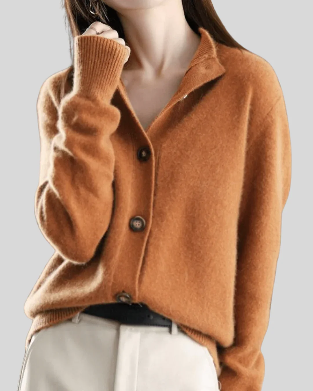 Cardigan Femme en Mélange de Laine – Tricot Doux à Col V et Boutonnage Avant - Image 3