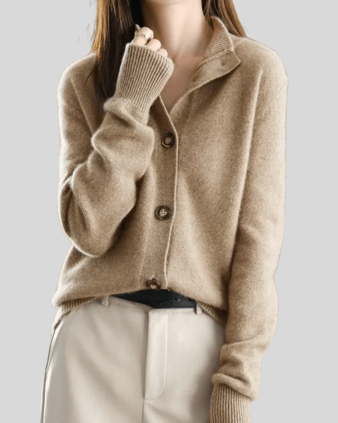 Cardigan Femme en Mélange de Laine – Tricot Doux à Col V et Boutonnage Avant - Image 4