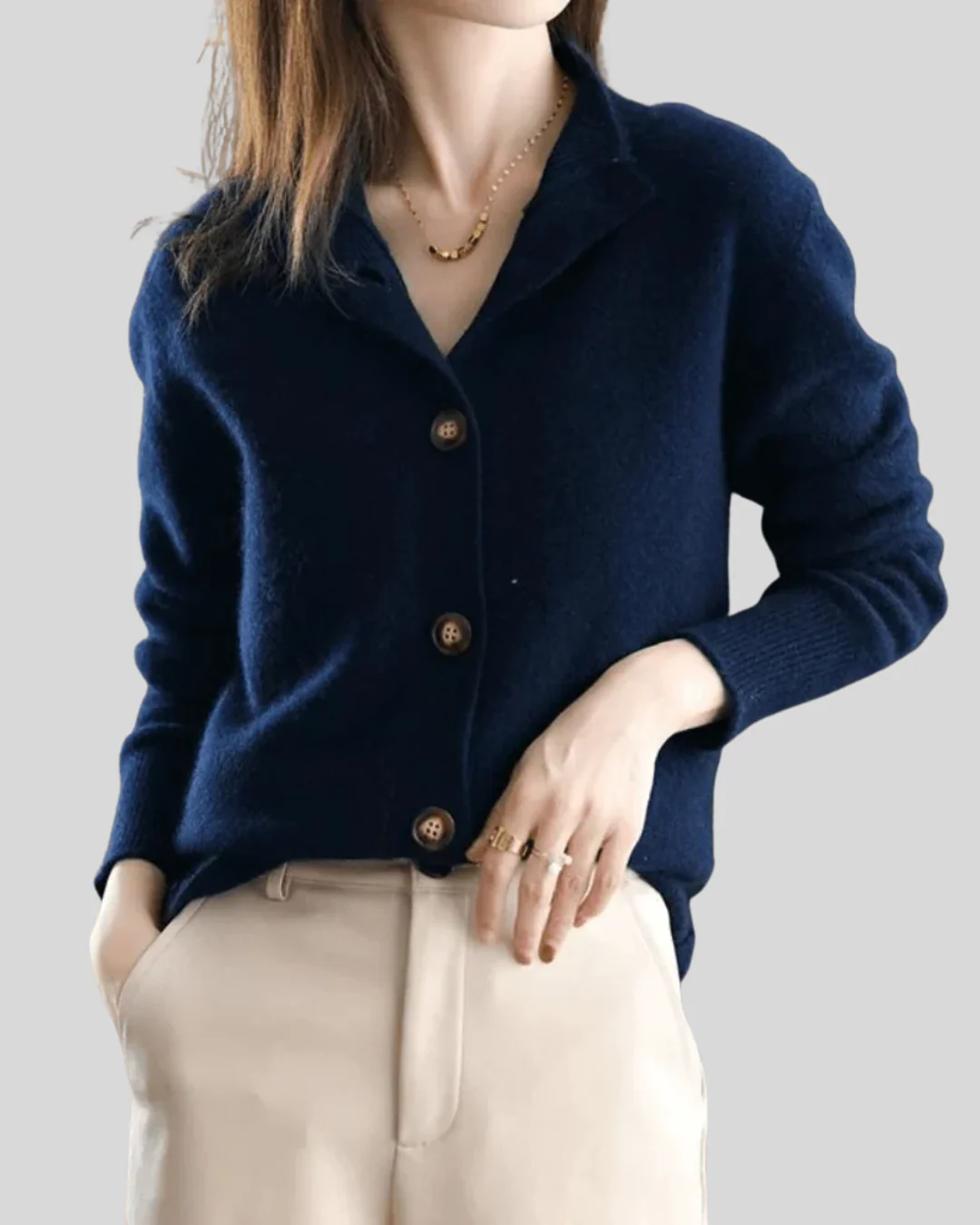 Cardigan Femme en Mélange de Laine – Tricot Doux à Col V et Boutonnage Avant - Image 6