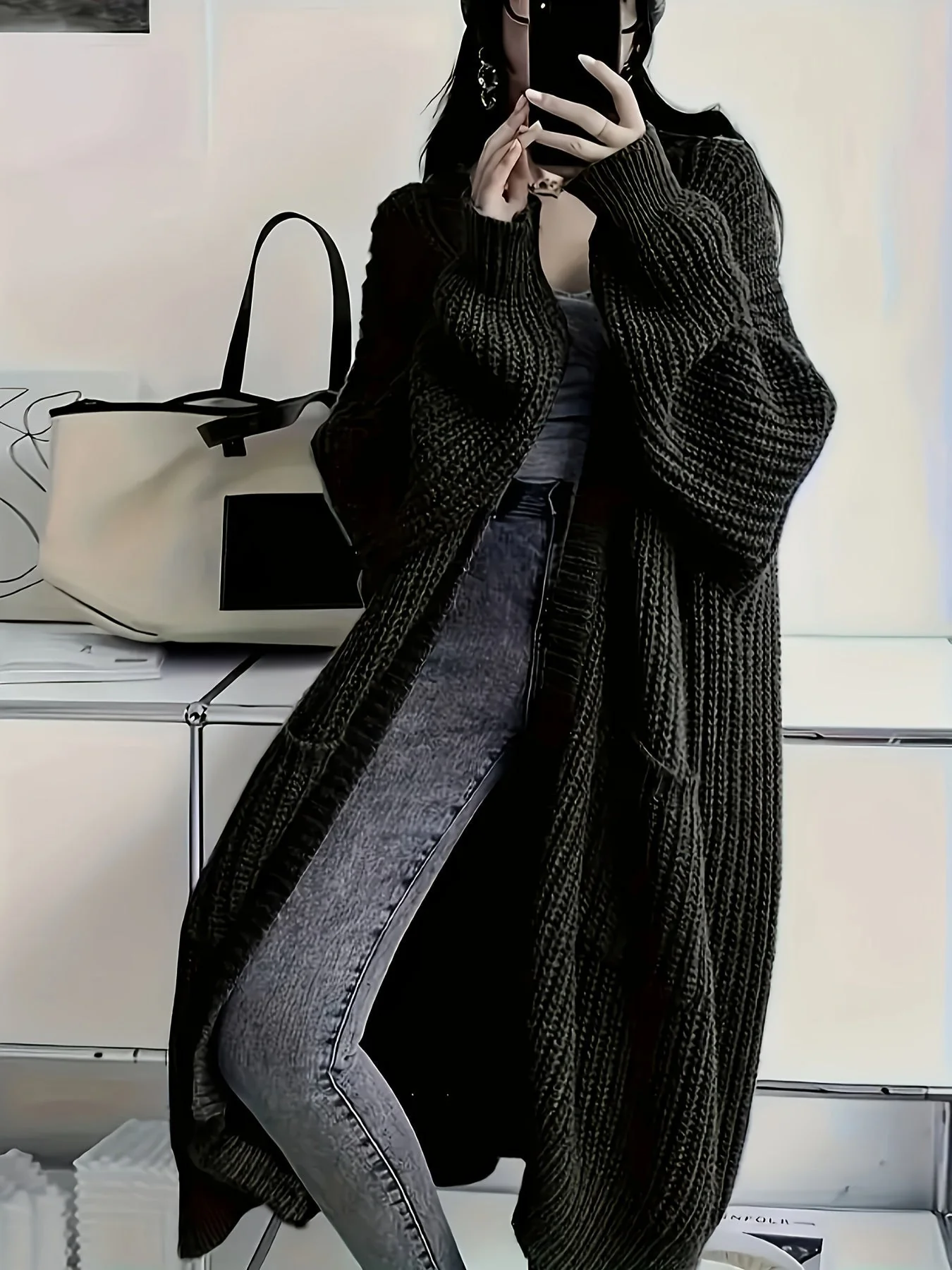 Cardigan Femme Oversize Ouvert – Tricot Long Douillet - Image 4