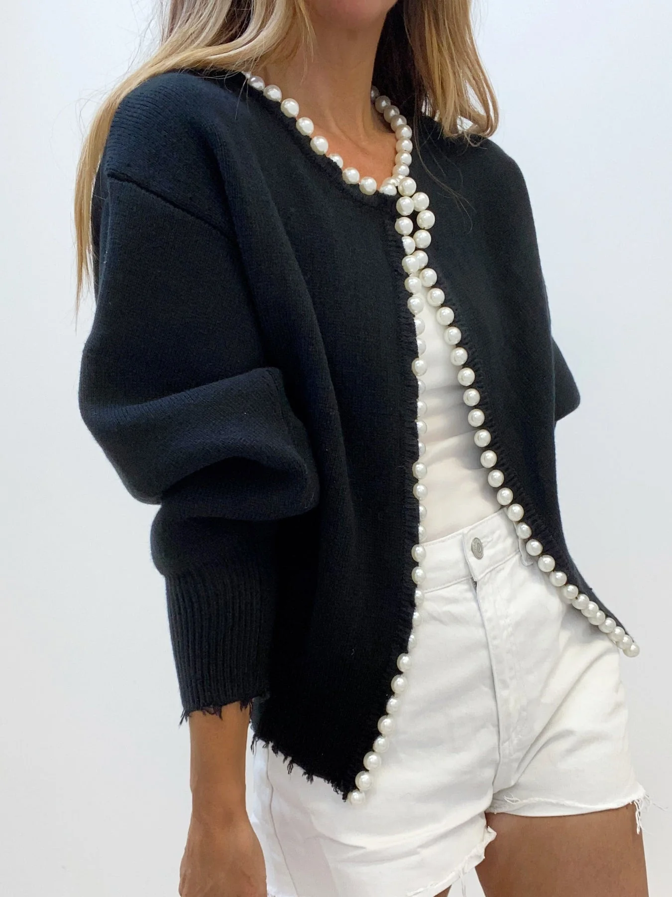 Cardigan Tricoté Femme Orné de Perles – Maille Élégante Manches Longues en Mélange de Coton - Image 3