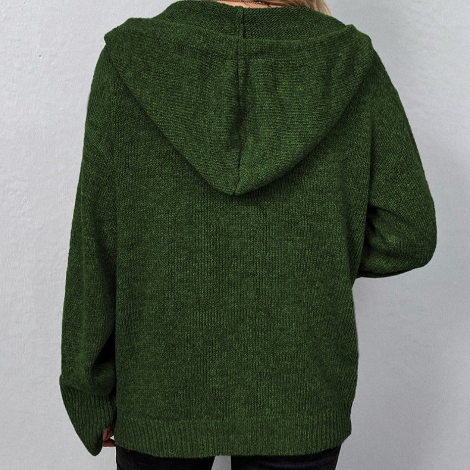 Cardigan Tricoté pour Femme avec Capuche et Cordon – Confort et Élégance - Image 3