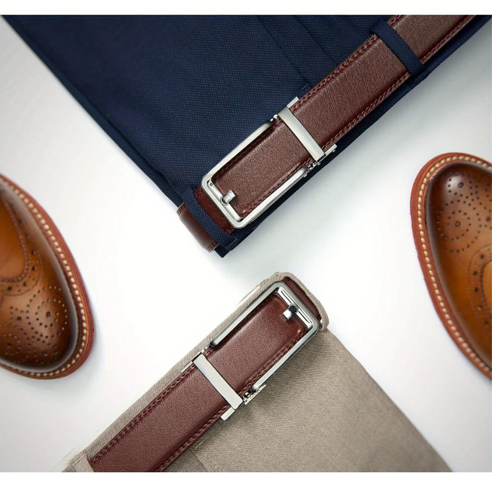 Ceinture en cuir à cliquet pour homme avec fermeture à pression – Style ajustable décontracté et formel - Image 4