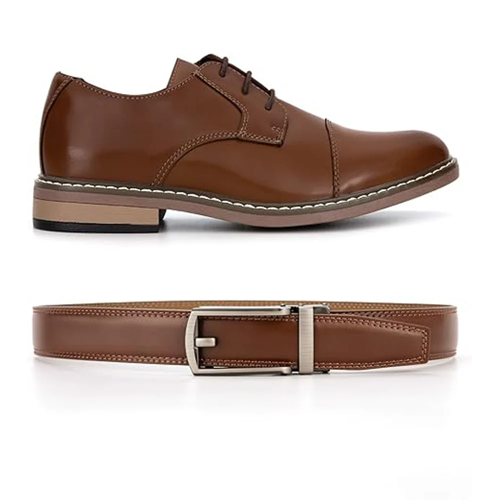 Ceinture en cuir à cliquet pour homme avec fermeture à pression – Style ajustable décontracté et formel - Image 5