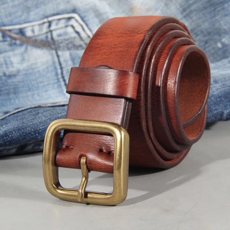 Ceinture homme en cuir de vachette véritable – Ceinture artisanale avec boucle en laiton massif pour jean et pantalon - Image 2