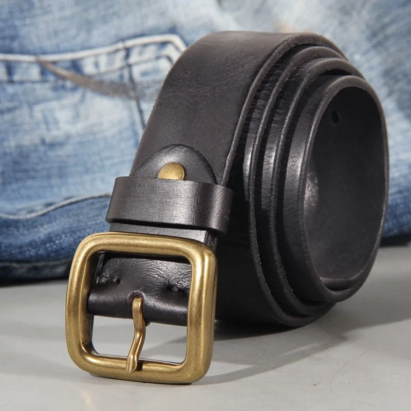 Ceinture homme en cuir de vachette véritable – Ceinture artisanale avec boucle en laiton massif pour jean et pantalon - Image 3