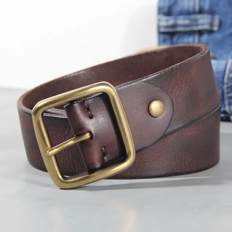 Ceinture homme en cuir de vachette véritable – Ceinture artisanale avec boucle en laiton massif pour jean et pantalon - Image 4