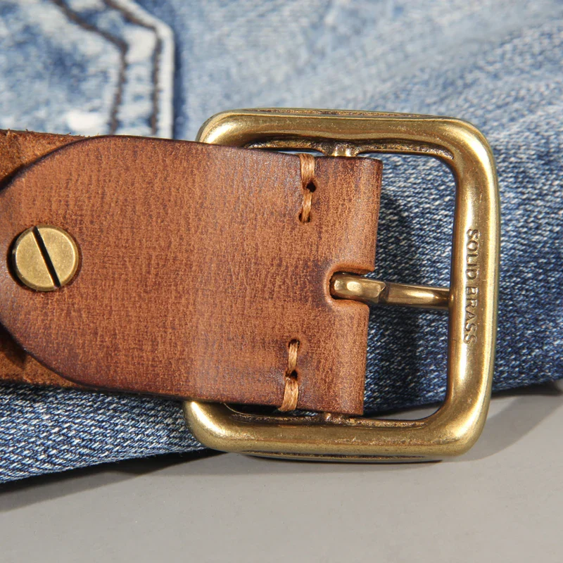 Ceinture homme en cuir de vachette véritable – Ceinture artisanale avec boucle en laiton massif pour jean et pantalon - Image 6