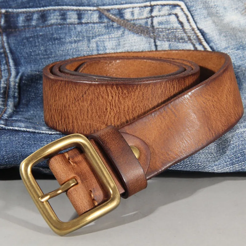 Ceinture homme en cuir de vachette véritable – Ceinture artisanale avec boucle en laiton massif pour jean et pantalon - Image 7