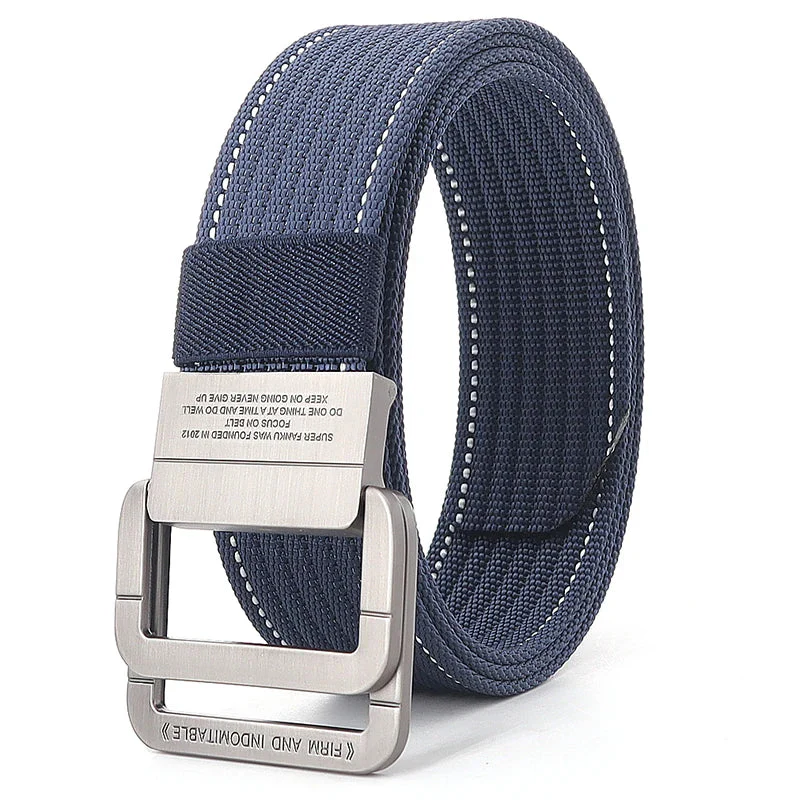 Ceinture Taille Unisexe en Toile Rayée – Sangle Décontractée à Boucle Métallique Double Anneau - Image 16
