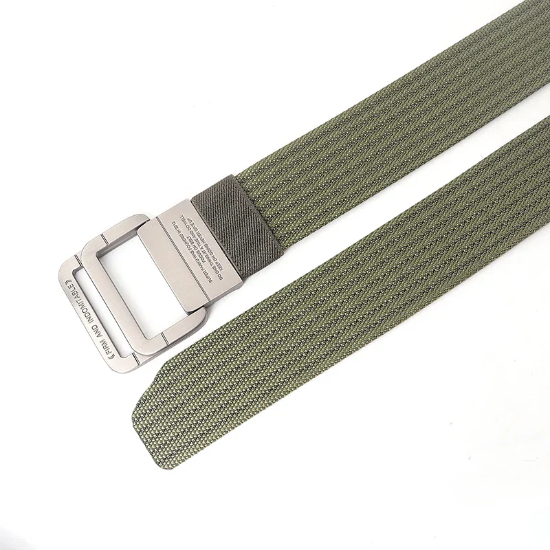 Ceinture Taille Unisexe en Toile Rayée – Sangle Décontractée à Boucle Métallique Double Anneau - Image 2