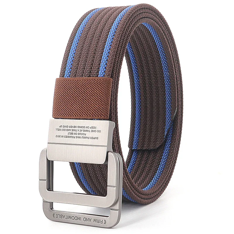 Ceinture Taille Unisexe en Toile Rayée – Sangle Décontractée à Boucle Métallique Double Anneau - Image 6