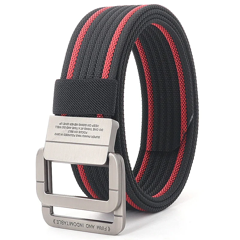 Ceinture Taille Unisexe en Toile Rayée – Sangle Décontractée à Boucle Métallique Double Anneau - Image 8