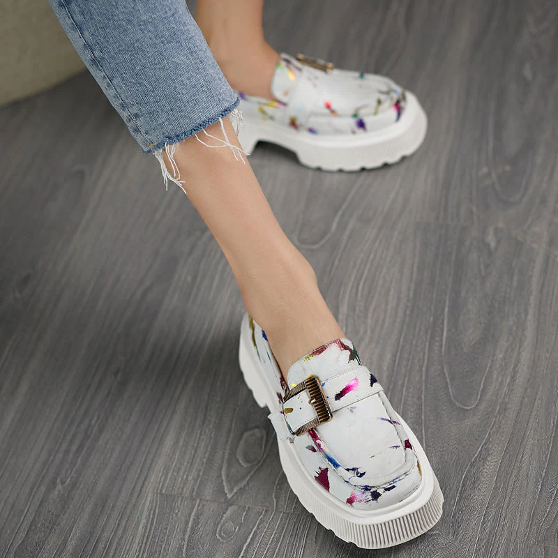 Chaussures à plateforme en cuir ajouré avec boucle – Polyvalentes Légères Respirantes Printemps Automne - Image 4