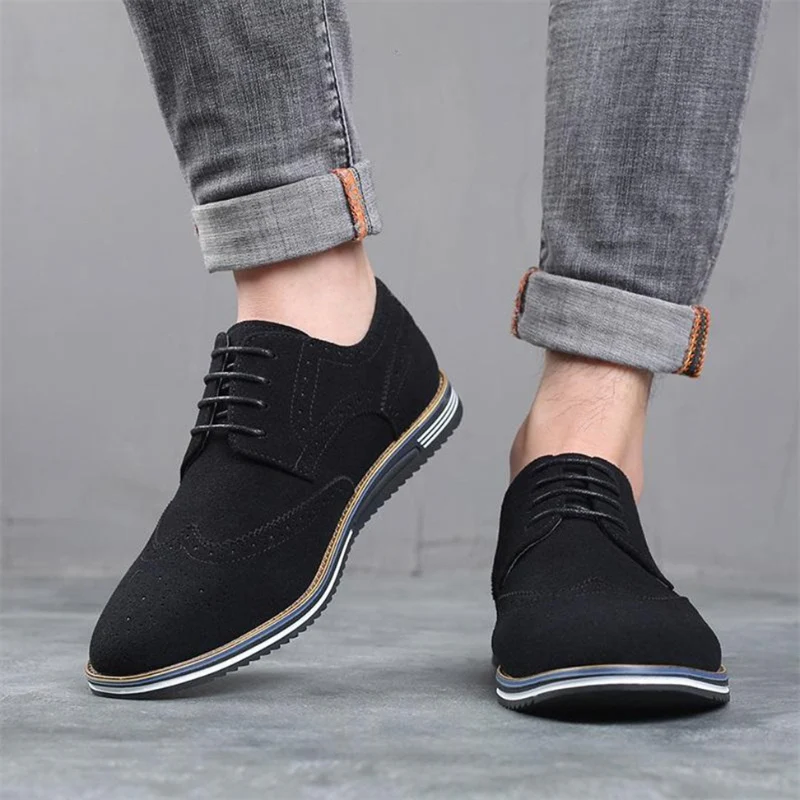 Chaussures Homme Noires En Daim À Lacets Plates - Image 8