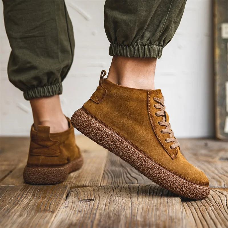 Chaussures montantes décontractées – Baskets vintage en cuir suédé avec semelle épaisse - Image 3