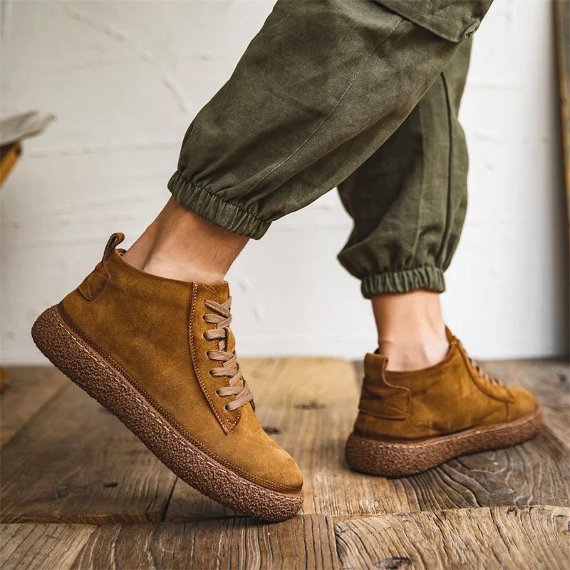 Chaussures montantes décontractées – Baskets vintage en cuir suédé avec semelle épaisse - Image 4