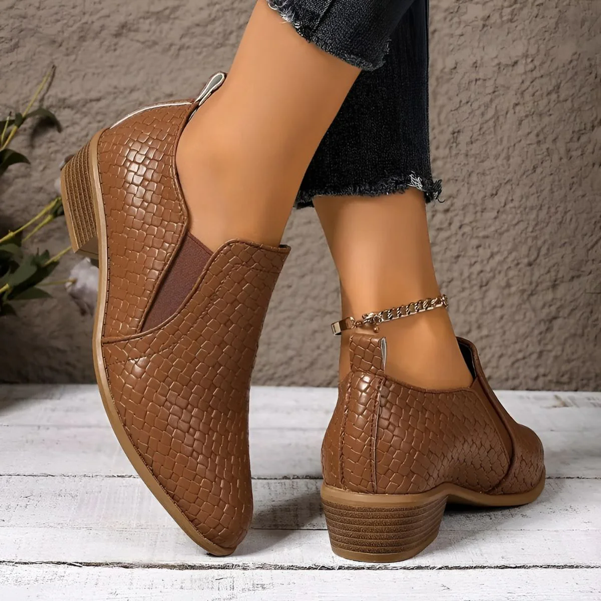 Chaussures Oxford Femme en Cuir Tressé Noir – Talon Bloc À enfiler - Image 11
