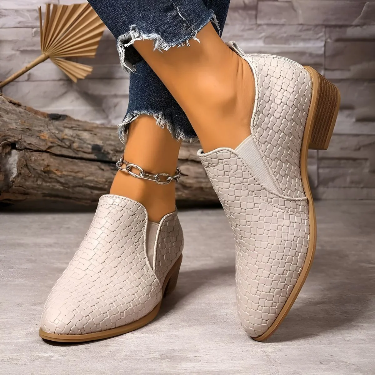 Chaussures Oxford Femme en Cuir Tressé Noir – Talon Bloc À enfiler - Image 5