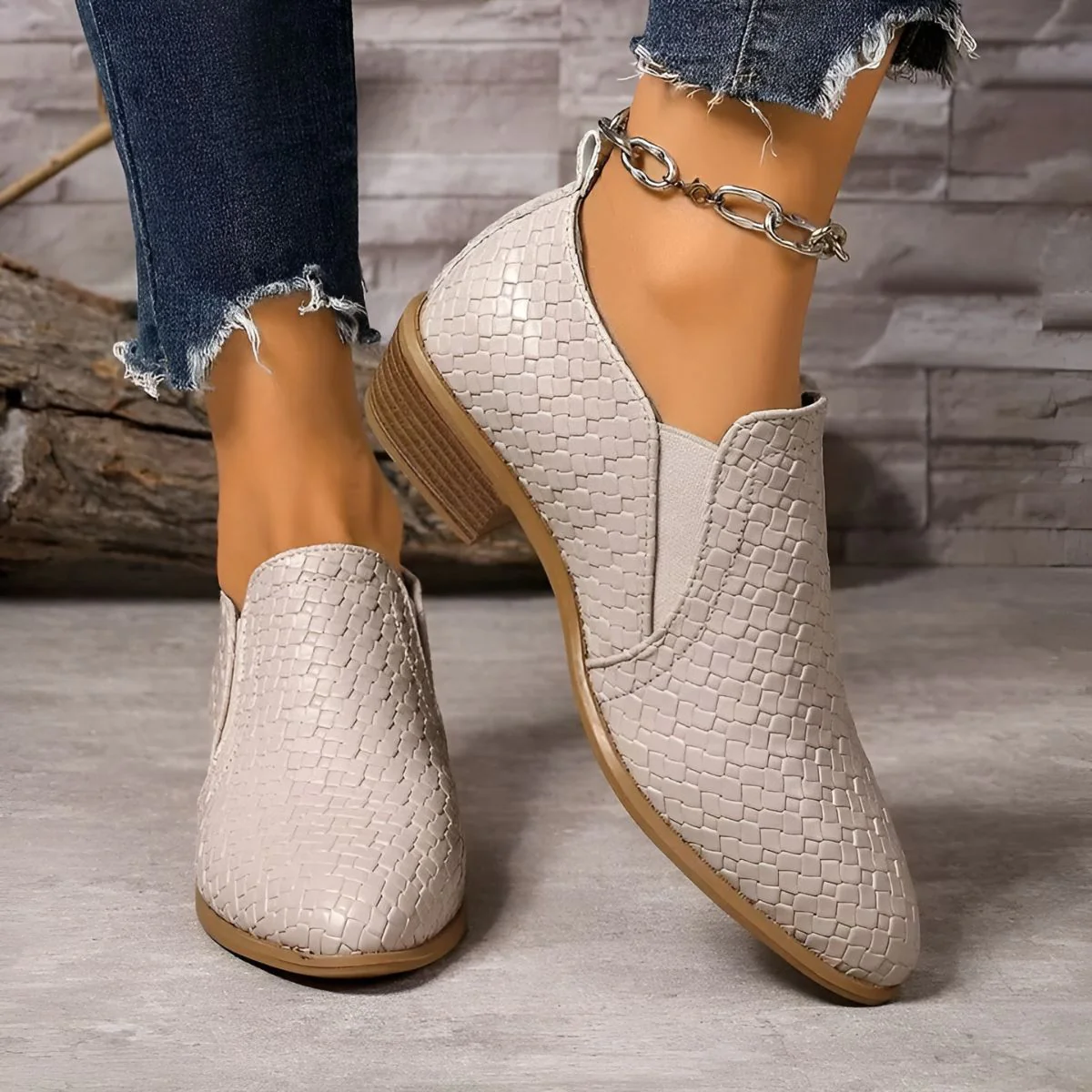 Chaussures Oxford Femme en Cuir Tressé Noir – Talon Bloc À enfiler - Image 6