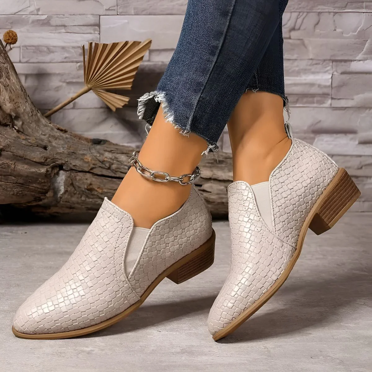 Chaussures Oxford Femme en Cuir Tressé Noir – Talon Bloc À enfiler - Image 7