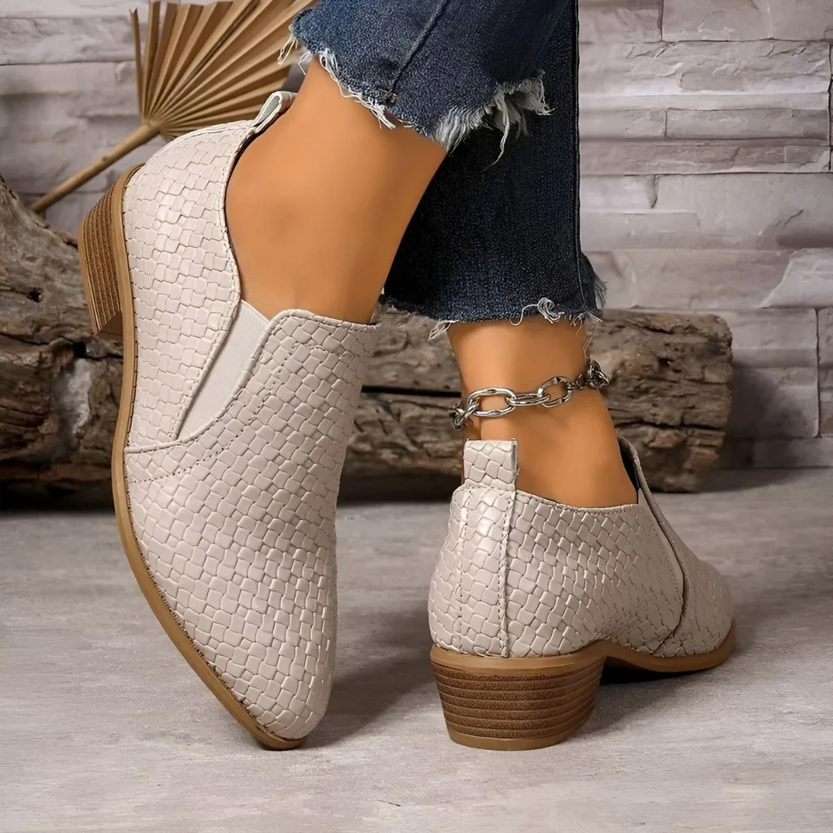 Chaussures Oxford Femme en Cuir Tressé Noir – Talon Bloc À enfiler - Image 8
