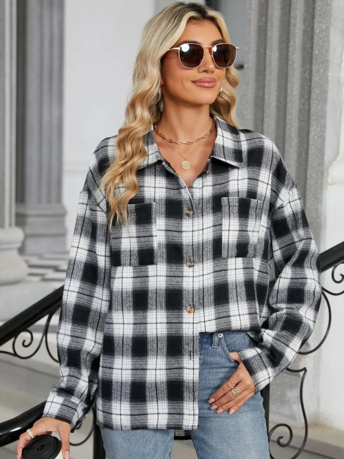 Chemise à carreaux à manches longues pour femme – Style décontracté et confortable au quotidien - Image 10