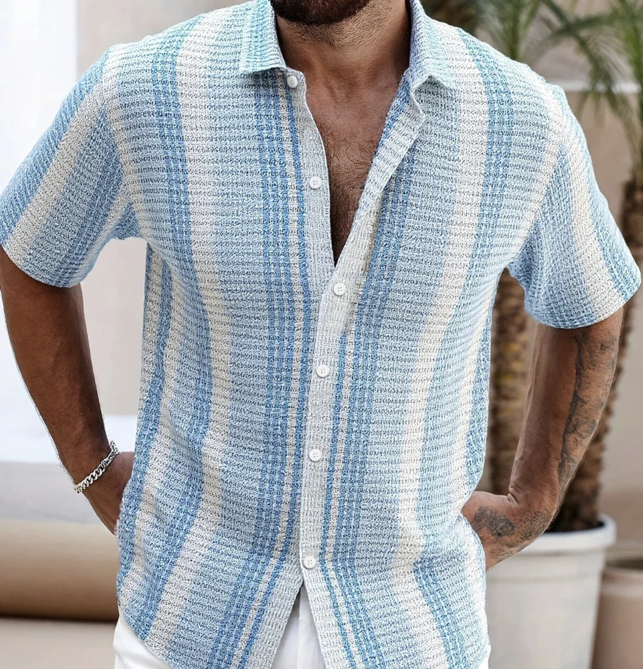 Chemise de plage décontractée pour hommes, slim fit et imprimé 3D – Haut d’été à manches courtes - Image 2