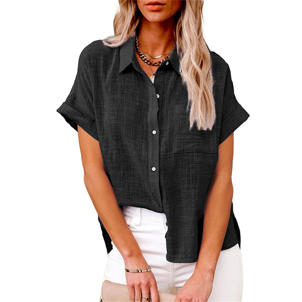 Chemise Décontractée en Mélange Lin pour Femme – Manches Courtes Boutonnée - Image 3