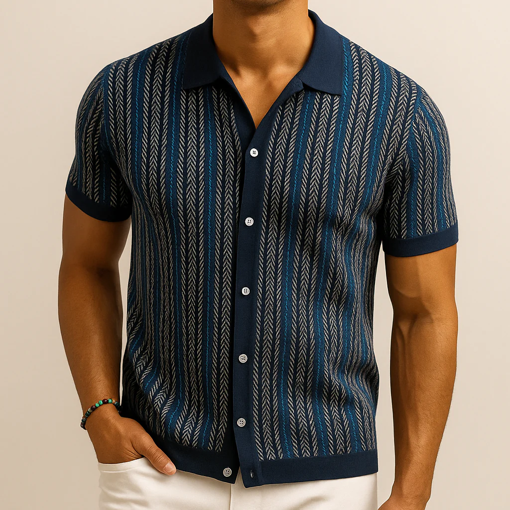 Chemise en Coton Biologique – Chemise Boutonnée Motif Chevrons Moderne