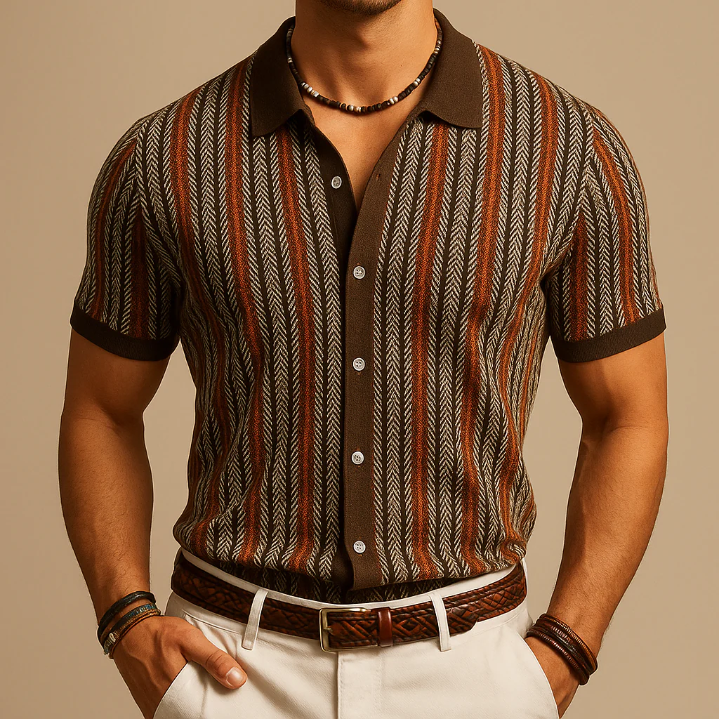 Chemise en Coton Biologique – Chemise Boutonnée Motif Chevrons Moderne - Image 2