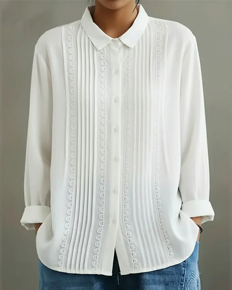 Chemise en coton et lin pour femme – Modèle estival élégant et léger, orné de dentelle