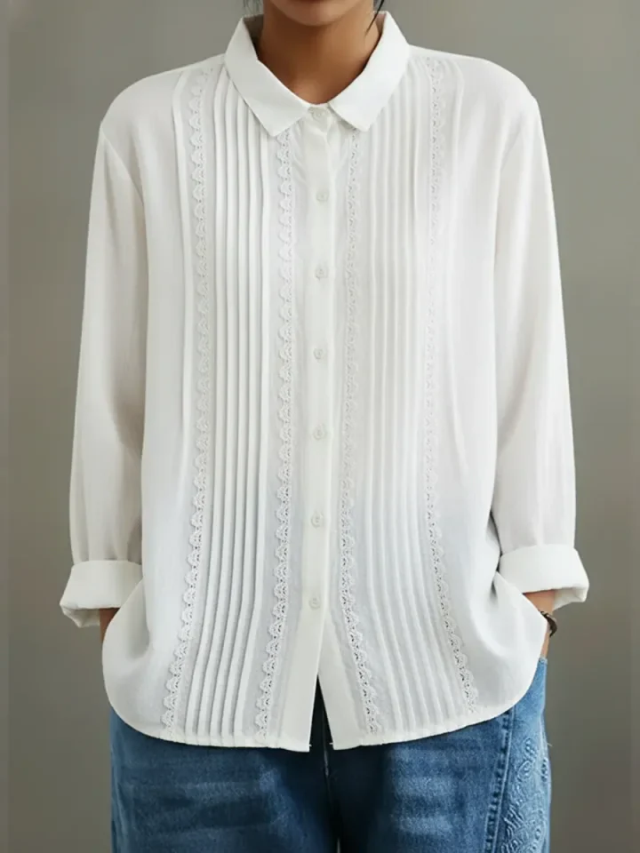Chemise en coton et lin pour femme – Modèle estival élégant et léger, orné de dentelle - Image 2