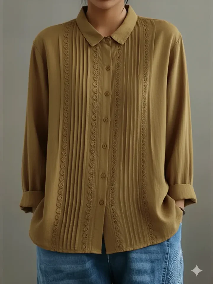 Chemise en coton et lin pour femme – Modèle estival élégant et léger, orné de dentelle - Image 5