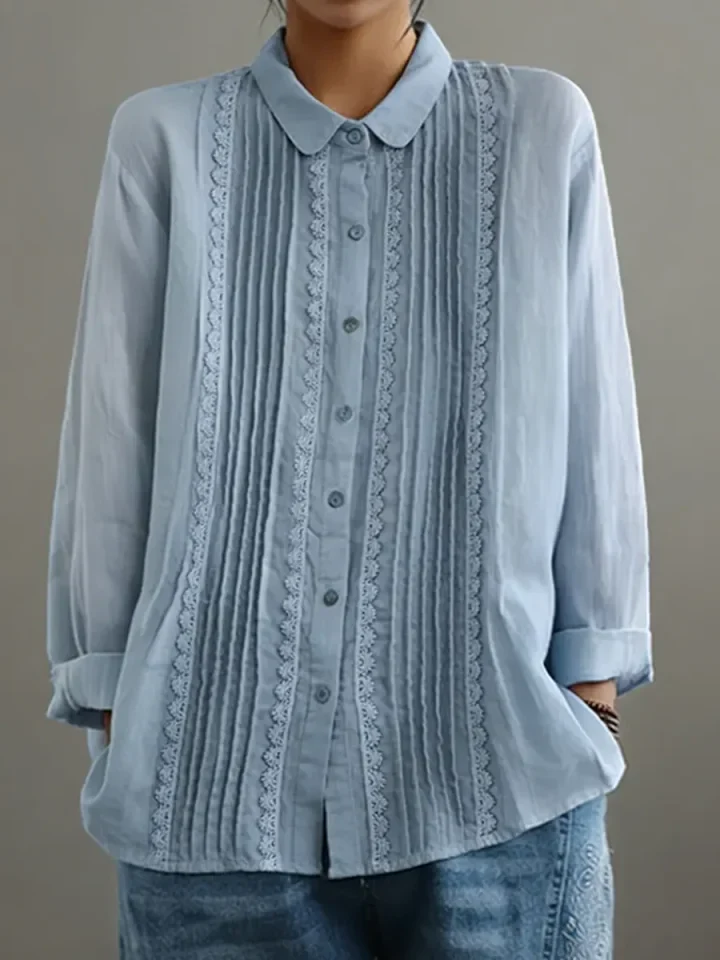 Chemise en coton et lin pour femme – Modèle estival élégant et léger, orné de dentelle - Image 6